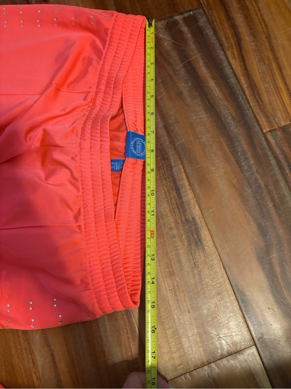 Vintage Adidas Neon Coral Rhinestone Track Pants Y2K Wide Leg Joggers M (0804) - Picture 8 of 10